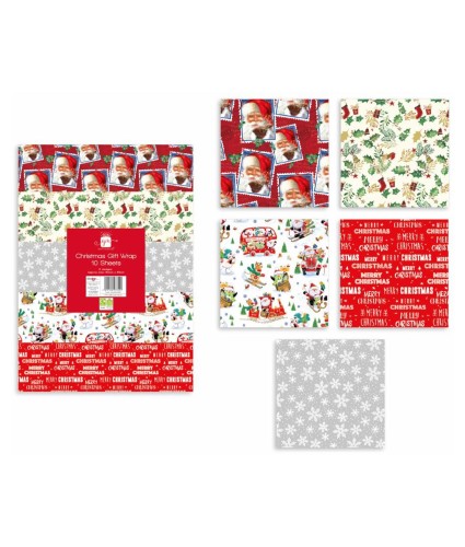 Assorted Christmas Gift Wrap Sheets - 10 Pack