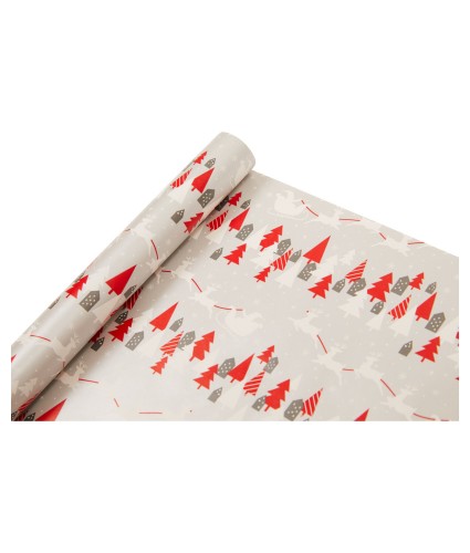 Red and White 4m Christmas Wrapping Paper - Silver