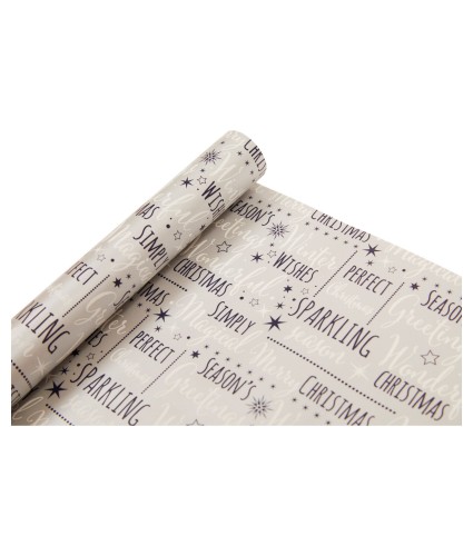 Midnight Blue 4m Christmas Wrapping Paper - Silver Greetings