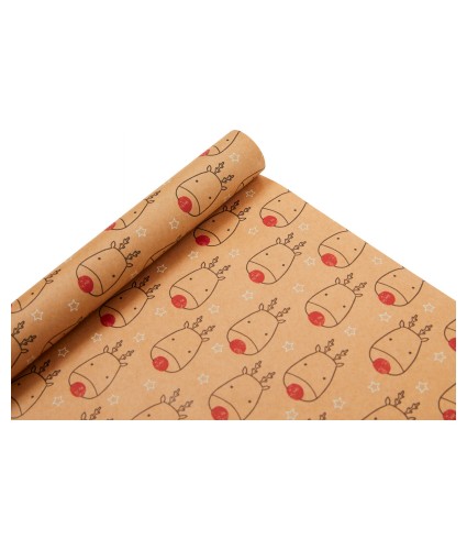 Rudolph Festive Fun Recyclable 2m Kraft Christmas Wrapping Paper