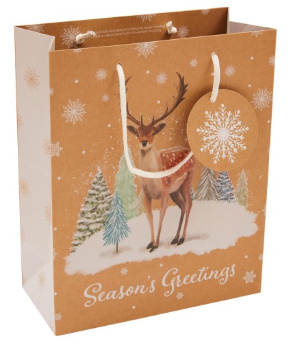 Stag Kraft Recyclable Christmas Gift Bag - Medium