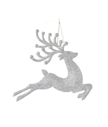 Silver Glitter Prancing Reindeer Hanging Tree Decoration