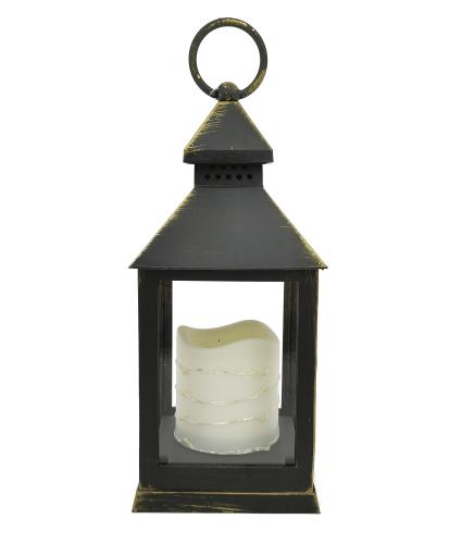 Flickering LED Candle Lantern with Timer Function - Black