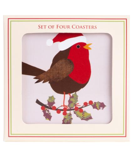 Festive Robin Coasters - Set of 4