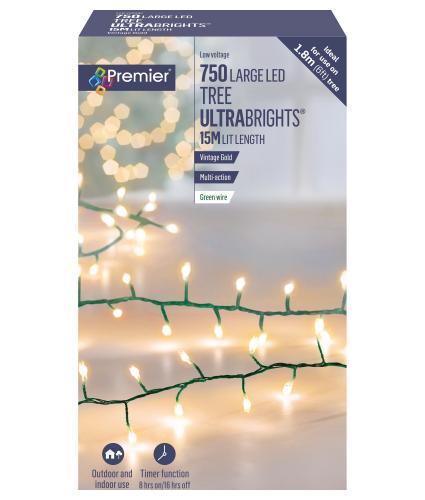 Premier 750 Warm White Vintage Gold Ultrabrights Indoor/Outdoor LED Timer Lights