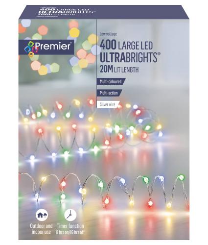Premier Multi-Coloured Ultrabrights Indoor/Outdoor 20m 400 LED Timer Lights