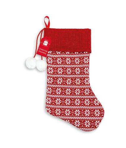 Red & White Snowflake Knitted Stocking