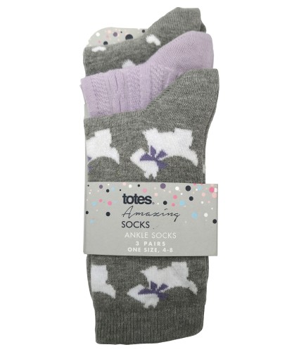 Totes Ladies Ankle Socks 3 Pack - Hearts & Dogs