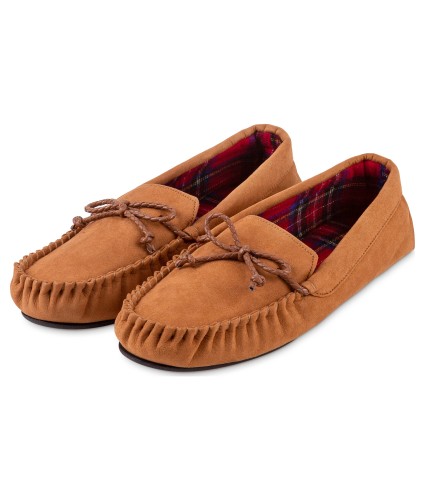 Totes Men's Suedette Moccasin Slippers - Tan M