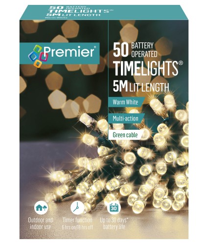 Premier TimeLights Battery-Operated Indoor/Outdoor LED Lights with Timer