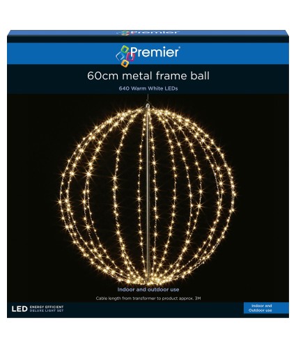 Premier 60cm Black Metal Lit Ball Decoration