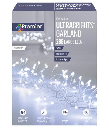 Premier Ultrabrights 1.8m 288 LED Indoor/Outdoor Silver Garland