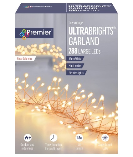 Premier Ultrabrights 1.8m 288 LED Indoor/Outdoor Rose Gold Garland