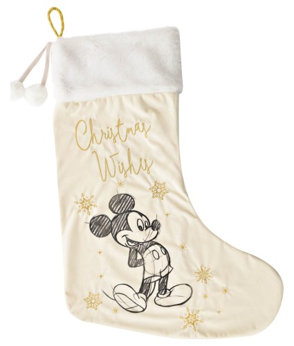 Disney Mickey Mouse White & Gold Velveteen Christmas Stocking
