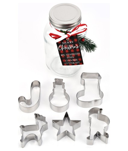 Set of 6 Christmas Cookie Cutters in Jar