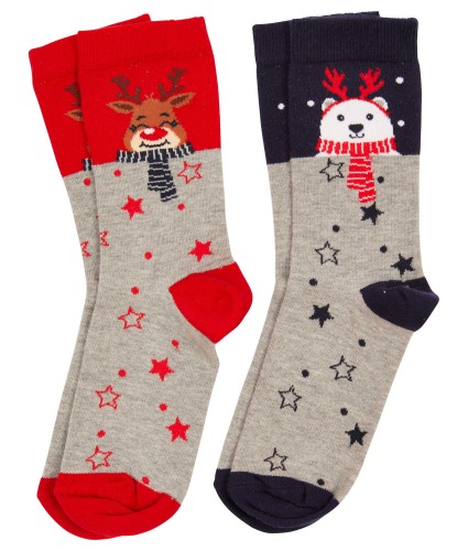 Christmas Socks - Ladies Pack of 2 - Reindeer Polar Bear