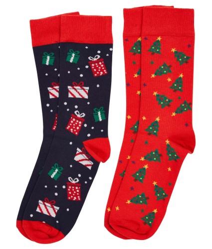 Christmas Socks - Men's Pack of 2 - Presents Trees