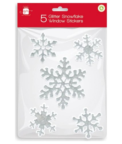 Pack of 5 Glitter Gel Snowflake Window Stickers