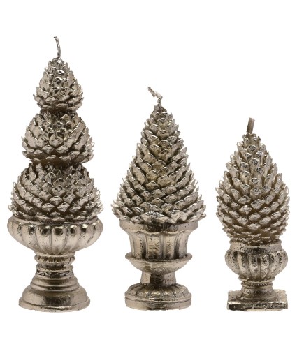 Silver Pinecone Candles - Set of 3
