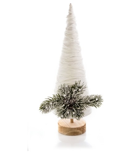 White Wool Christmas Tree with Wooden Base