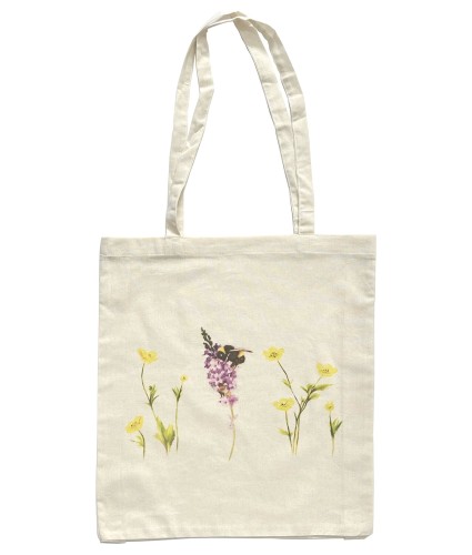 Floral Bumblebee Cotton Tote Bag