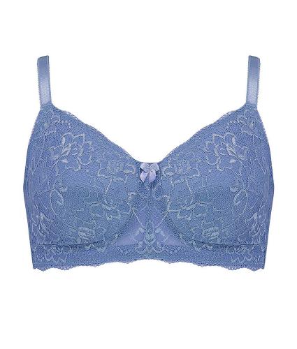 Nicola Jane Florence Pocketed Soft Lace Bra in Petrol Blue