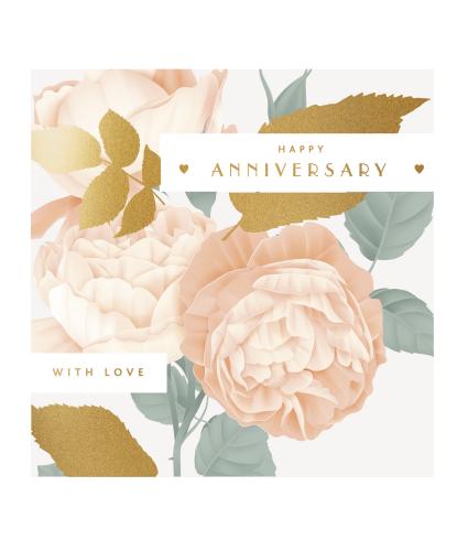 Peach Floral Anniversary Greetings Card