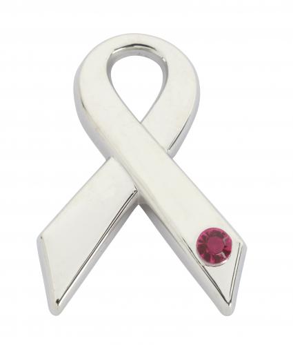 Pink Gem Ribbon Pin Badge, Cancer Research UK
