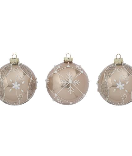 Pearl Glitter Christmas Baubles - Set of 3 