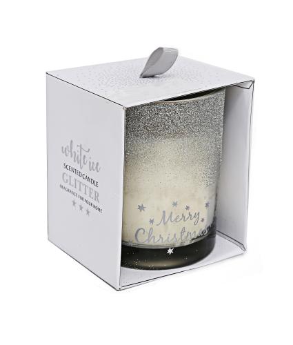 Silver Glitter Christmas Wishes Glass Candle