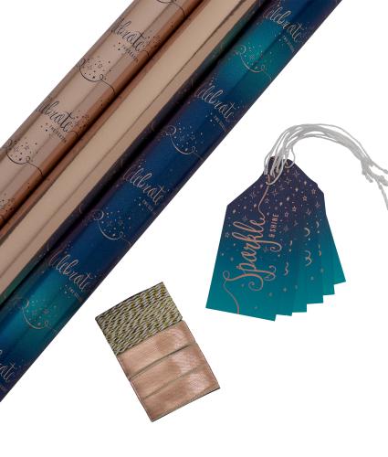 Tom Smith Rose Gold & Blue Gift Wrap Pack