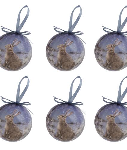 Winter Hare Baubles - set of 6