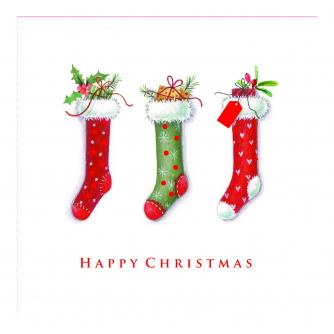 Trio of Trimmed Stockings Christmas Cards - Pack of 10