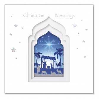 Blue Nativity Scene Christmas Cards - Pack of 10 or 20