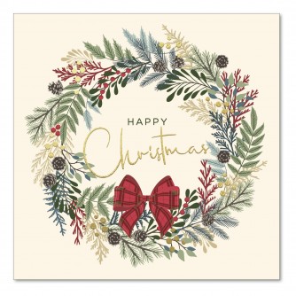 Tartan Bow Wreath Christmas Cards - Pack of 10