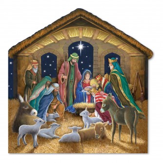 Traditional Nativity Scene Welsh Bilingual Christmas Cards - Pack of 10