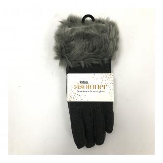 Isotoner Faux Fur Thermal Smart Touch Gloves in Dark Grey