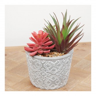 Artificial Pink and Green Succulent Plant in Baroque Pattern Pot