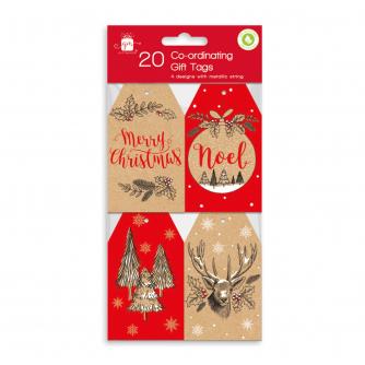 Red & Kraft Gift Tags - 20 Pack