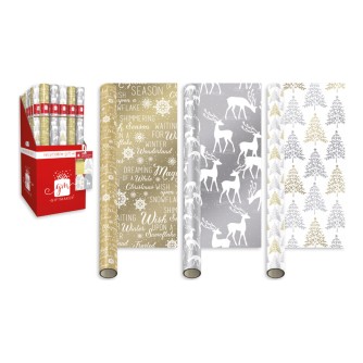 Recyclable 4m Metallic Christmas Wrapping Paper