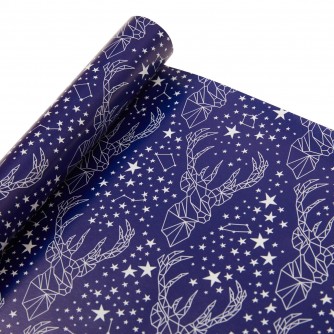 Midnight Blue 4m Christmas Wrapping Paper - Stag