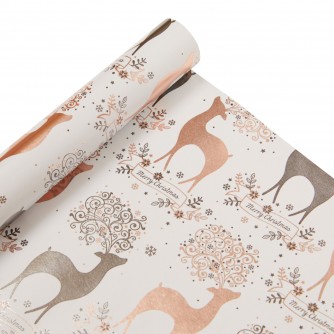Rose Gold Lux Foil 1.5m Christmas Wrapping Paper - Stag