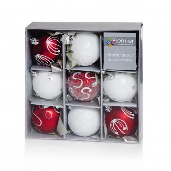 Red & White Patterned Baubles