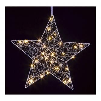 Silver & Warm White LED Star Hanging Decoration