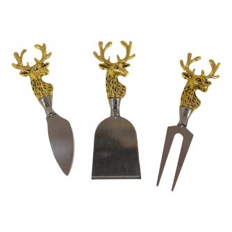 Set of 3 Stag Head Cheese Knives
