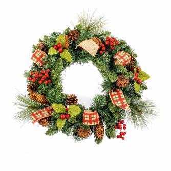 Berry and Ribbon Decorated 50cm Christmas Wreath