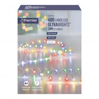Premier Multi-Coloured Ultrabrights Indoor/Outdoor 20m 400 Large LED Timer Lights