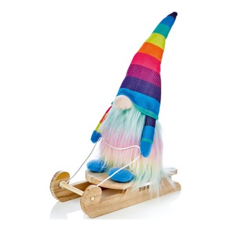 Premier Rainbow Gonk Gnome on Sleigh LED Lit Decoration