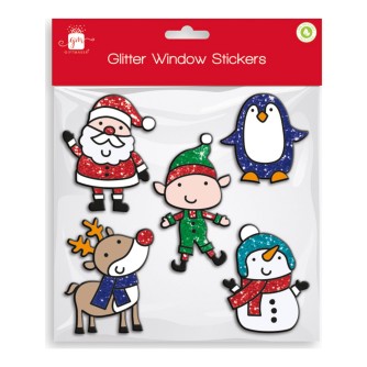 Pack of 5 Glitter Gel Character Window Stickers