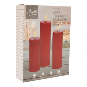 Premier FlickaBright Set of 3 Battery Powered Pillar Candles